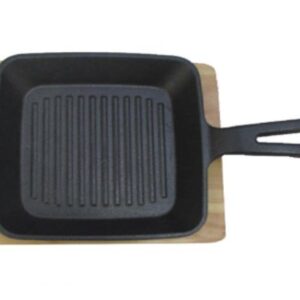 BIFERA CUADRADA C/ASAS HIERRO 24*15CM CON BASE MADERA 18*16CM C.ROCK