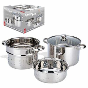 PASTA SET 3 PIEZAS OLLA COLADOR VAPORERA ROSWELL ACERO 24 CM C.ROCK